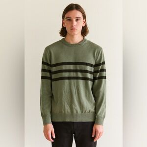 Cherokee Men's Olive and Black Striped Crewneck Sweater
